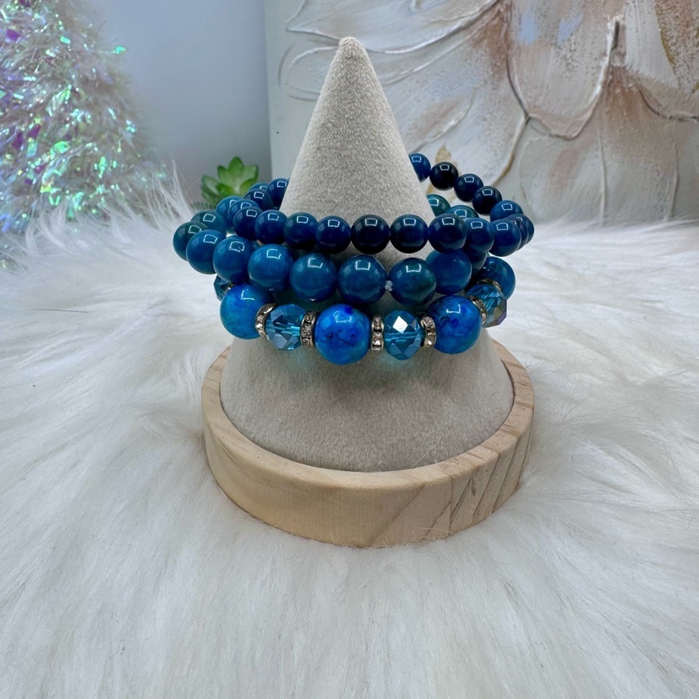 Triple Blue Beaded Bracelet Bundle - Picture 4 of 7